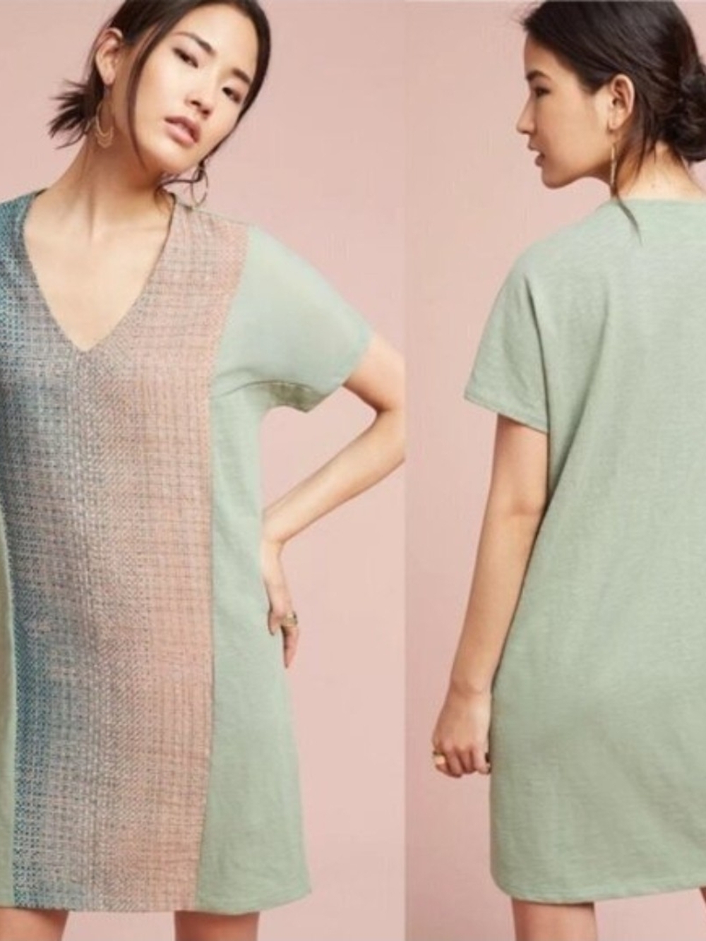 Akemi + Kin Anthropologie Women’s Colorblock Knit VNeck Short Sleeve Shift Dress